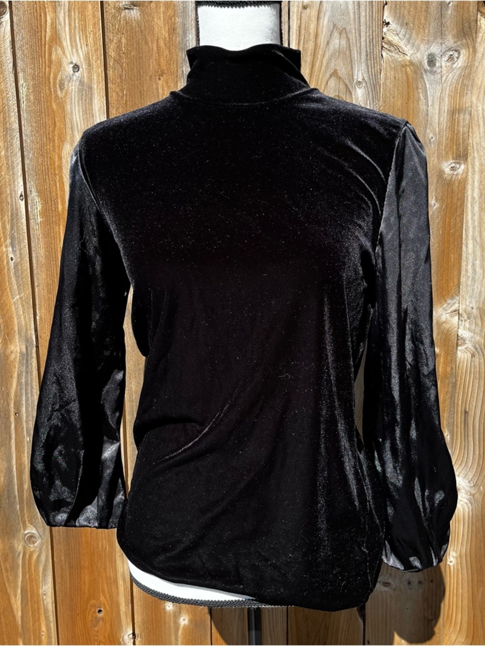 Anne Klein Gothic Black Velvet Mock Neck Long Sleeve Top